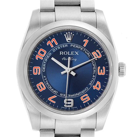 rolex air king blue face orange numbers|rolex air king date price.